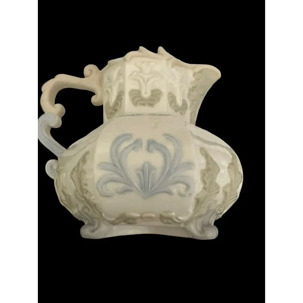 Stunning Capodimonte Italy Beverage Jug Pitcher Decorated Relief Octagon Shape